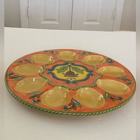 Talavera Deviled Egg Platter Hand Painted Ceramic Mexican Style 10” - Picture 4 of 8